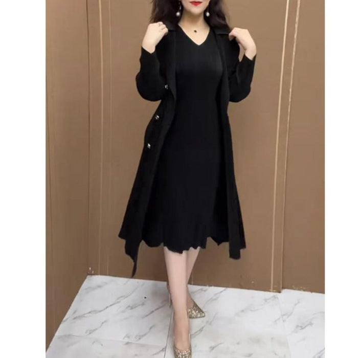 🍂👗【Cel mai bine vândut produs al magazinului】Rochie elastică, două în unu, cu talie evidențiată și efect de subțiere