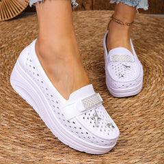 Pantofi Loafer Perforați cu Strasuri, Stil Luxury