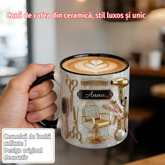 ☕【Design plin de personalitate】✂️ Cană de cafea din ceramică, stil luxos și unic