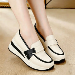 Pantofi Loafers cu Platformă pentru Femei, Design Elegant cu Talpă Înaltă, Piele Moale, Stil Casual și Office, Culori Contrastante