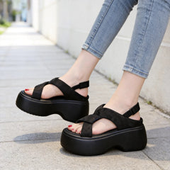 Sandale de Damă cu Talpă Groasă și Platformă, Model Modern cu Imprimeu Graffiti, Sandale Casual cu Barete Încrucișate, Pantofi de Vară