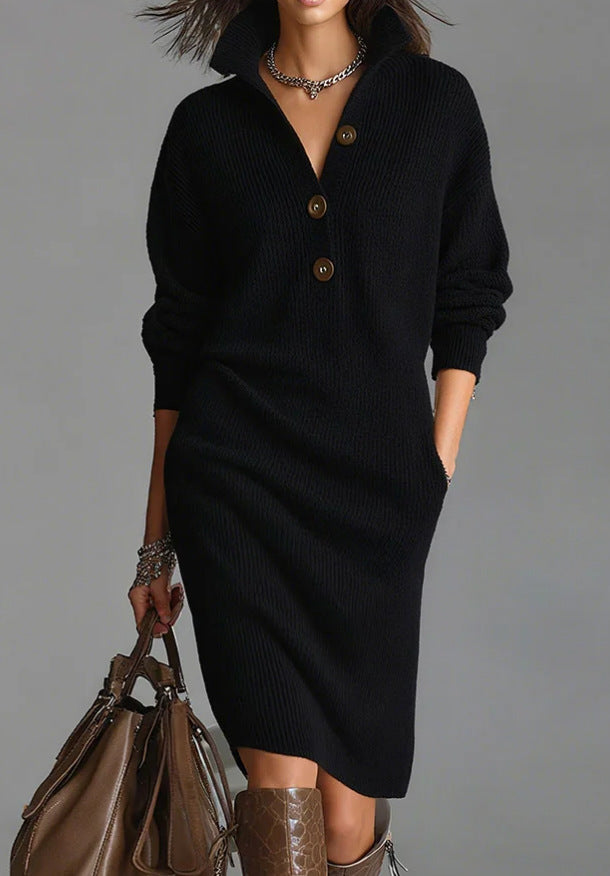🔥【S-3XL】Nouă rochie tricotată cu guler, stil european și american