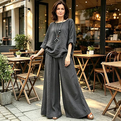 🥻 Compleu Lejer din In și Bumbac pentru Vară – Cămașă și Pantaloni Largi, Efect Anti-Burtică, 4 Culori, Mărimi L-5XL! 🌿✨