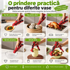 🍲 Scapă de Arsurile din Bucătărie! Clește Multifuncțional Anti-Opărire 4 în 1 🛡️ | Prindere Farfurii & Boluri Fierbinți · Vârf din Silicon Anti-Alunecare · Deschizător de Sticle · Spărgător de Nuci