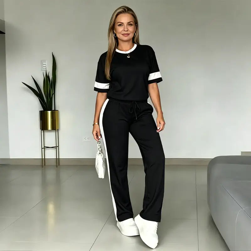 👕👖【tricou cu mânecă scurtă + pantaloni casual】set confortabil din bumbac, stil modern și relaxat