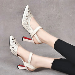 Pantofi stiletto moderni cu vârf ascuțit și design perforat