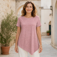 Tricou din Bumbac pentru Mărimi Mari cu Tiv Asimetric