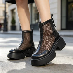 👢【Înălțare 5CM】Botine moderne cu plasă și perforații, cu talpă groasă