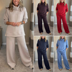 🍂🐏【Nou Sosit! Reducere de 50% pe termen limitat】 Set de călătorie din două piese pentru femei, cu hanorac tip helancă (cu crăpătură laterală) și pantaloni casual 🔥