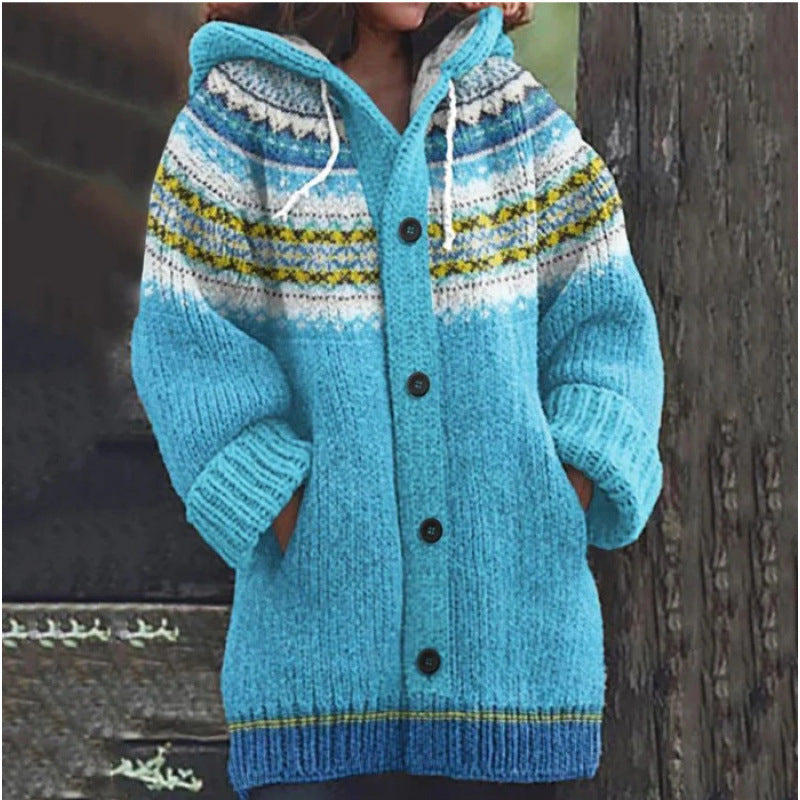 🔥【S~5XL】🔥Νέο κομψό, πολύχρωμο ρετρό μπουφάν με κουκούλα για το φθινόπωρο/χειμώνα