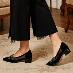 👡Pantofi eleganți în stil franțuzesc, din plasă cu cristale strălucitoare și toc mic