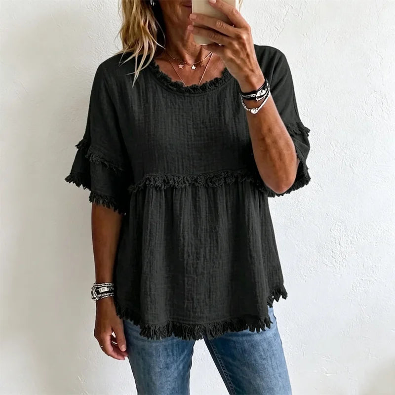 👚【100% bumbac】Tricou în stil francez retro, cu franjuri elegante
