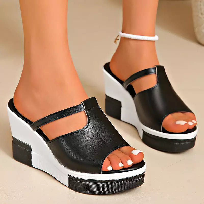 🖤🤍【Top 3 cele mai apreciate】Papuci moderni cu platformă și design alb-negru – confortabili, eleganți și ușor de asortat