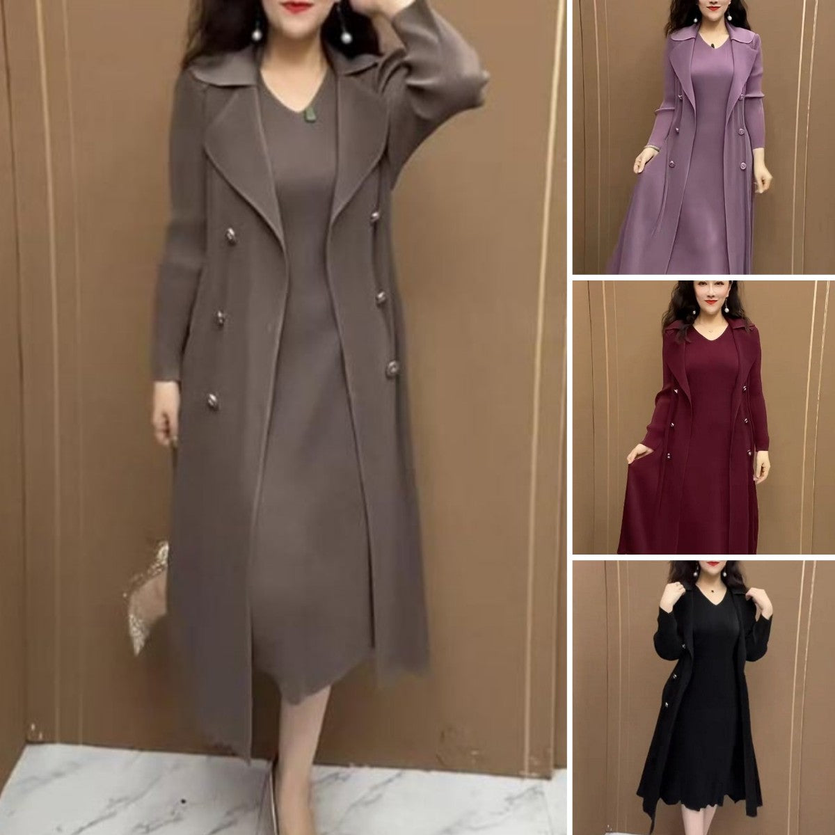 【M-4XL】Φθινοπωρινό νέο ελαστικό ψεύτικο φόρεμα δύο τεμαχίων αντιανεμικό