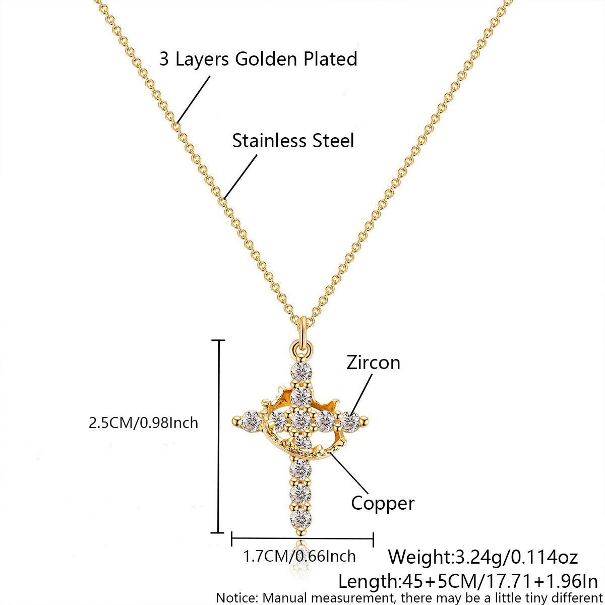 👑Cumpără 1 Obține 1 Gratuit✝️Colier elegant cu cruce și coroană, simbol al credinței