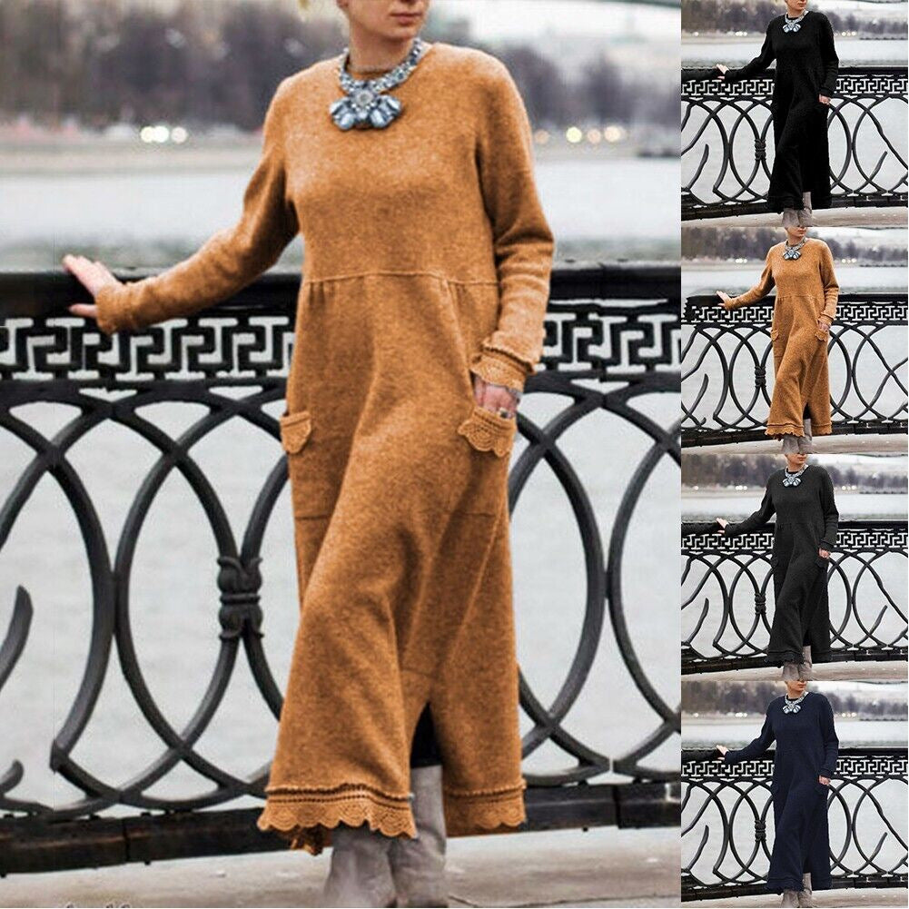 【S-5XL】Νέα πλεκτά φορέματα,Χαλαρή εφαρμογή για να κρύβει το λίπος