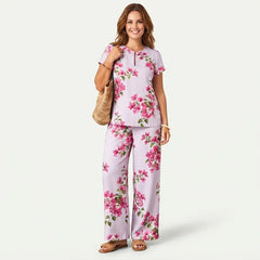 Compleu Dama de Vară din 2 Piese: Bluză Lejeră și Pantaloni Largi cu Imprimeu în Degradé, Set Casual de Vacanță