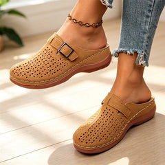 👡【Înălțare discretă】Papuci retro la modă, cu vârf acoperit și design decupat