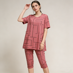【Top + Pantaloni】Costum de femeie cu mânecă scurtă, stil nou 2025, lejer, pentru femei de vârstă mijlocie și în vârstă