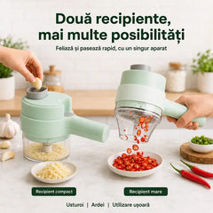 Tocător Electric Multifuncțional fără Fir 2-în-1 Tip Gatling – Mini Robot de Bucătărie Portabil pentru Usturoi, Legume și Carne 🧄⚡