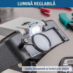 Lupă de Cap Profesională 81007AP cu 2 LED-uri, Ochelari Mărire pentru Reparații Electronice, Ceasornicărie și Lectură Bătrâni, Lentile Interschimbabile