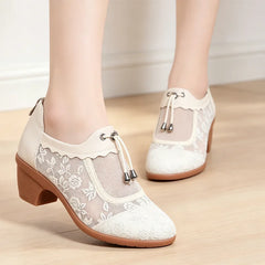 👡 Pantofi Tăiați de Vară cu Plasă și Toc Gros Premium – Moale și Respirabili, Fermoar la Spate, 2 Culori, Mărimi 35-40! 🌸☀️