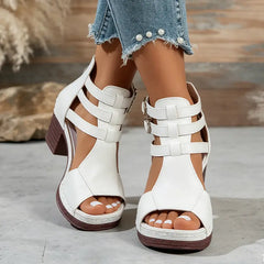 Sandale Romane cu Toc Mediu și Catarame Duble: Design Peep-Toe, Mărimi Mari Confortabile 36-43
