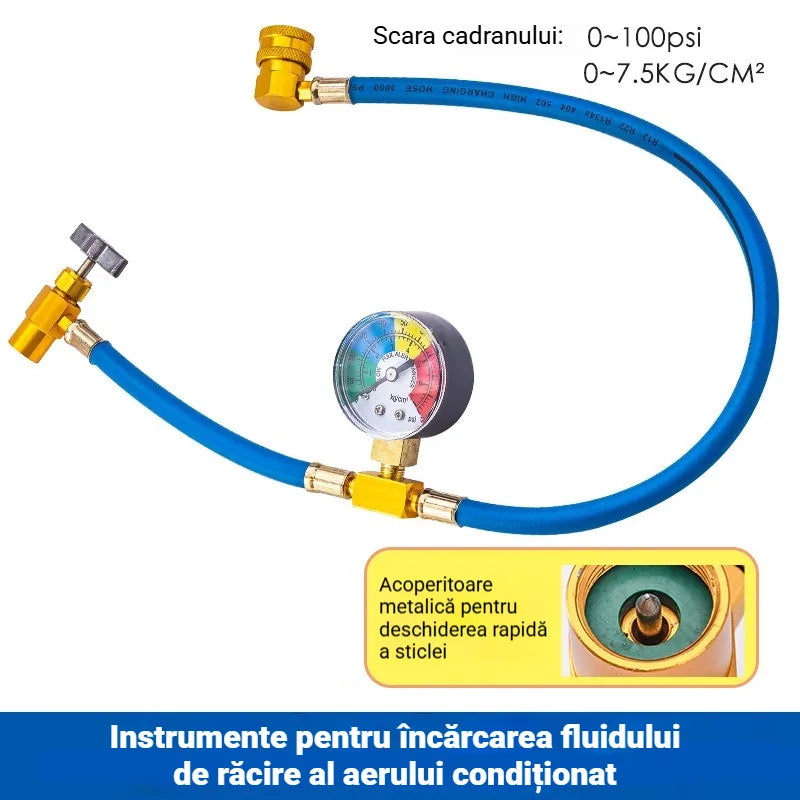 Furtun de Încărcare Freon R134a cu Manometru – Încarcă singur aerul condiționat al mașinii în 5 minute și economisește banii de service!
