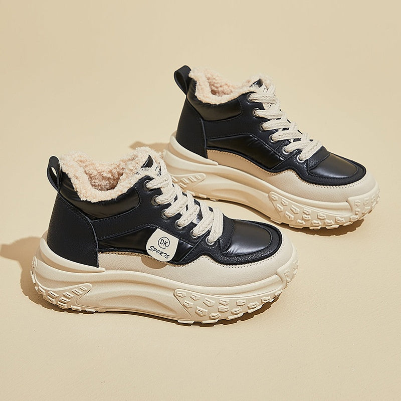 【Sosire nouă】Pantofi retro casual cu design bicolor, talpă groasă și căptușeală, cu înălțare ascunsă