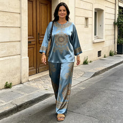 👑Set casual din două piese, cu imprimeu din mătase luxoasă și elegantă