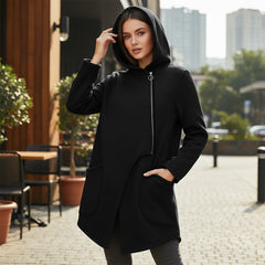 🔥【XL-5XL】Guler înalt, fermoar lateral, glugă, căptușeală fleece, haină asimetrică