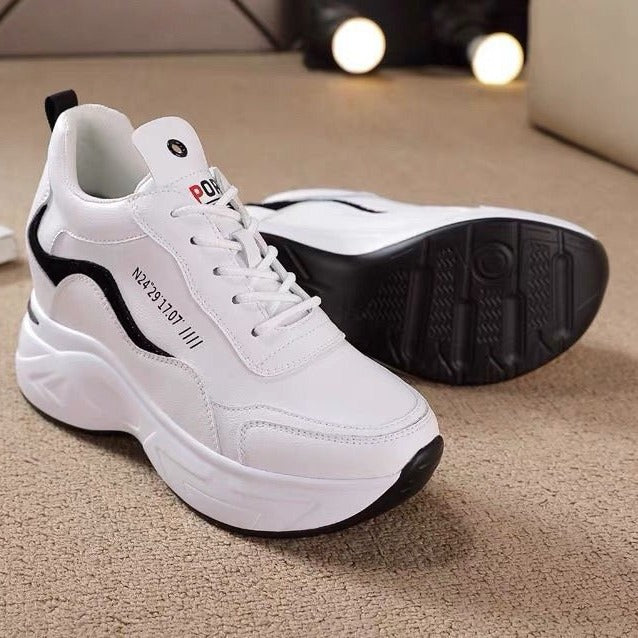 🔥【Hot Sale】Πάτος από νέο δέρμα, χοντρή σόλα, ψηλά casual αθλητικά παπούτσια