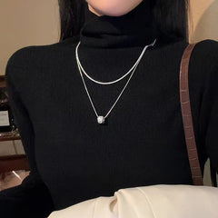 💖💎Colier elegant cu două straturi, cu claviculă din argint S925 cu diamante