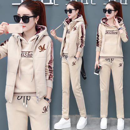 🔥【Παντελόνι + Φούτερ + Γιλέκο】Νέο Στυλ Γυναικείου Ζεστού Βελούδινου Κοστουμιού για Αθλητισμό και Αναψυχή