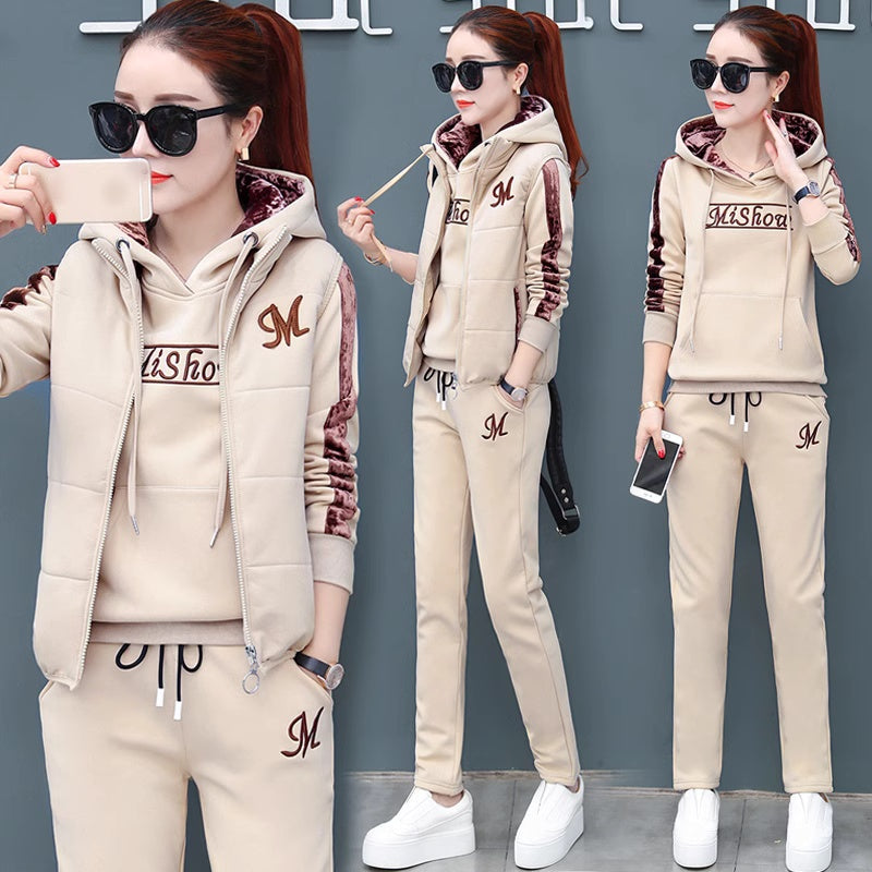 🔥【Παντελόνι + Φούτερ + Γιλέκο】Νέο Στυλ Γυναικείου Ζεστού Βελούδινου Κοστουμιού για Αθλητισμό και Αναψυχή