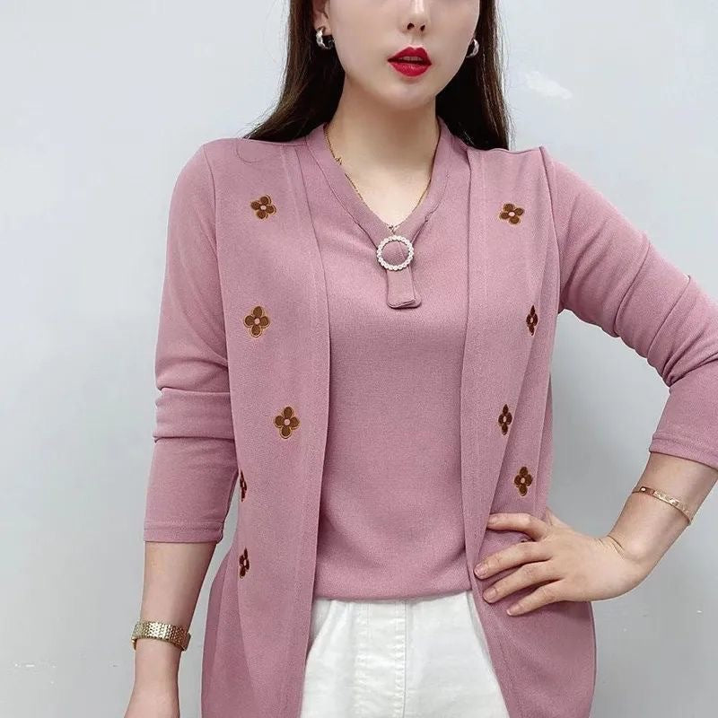 🎁💕【Articol fierbinte de toamnă/iarnă】Top modern și versatil din două piese din țesătură artificială, design cu imprimeu integral