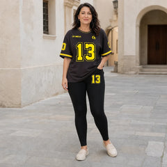 Compleu Sport de Vară din 2 Piese pentru Femei – Tricou Lejer cu Imprimeu în Stil American și Colanți Lungi