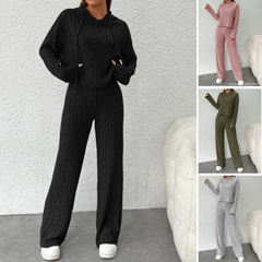 📢📢50% reducere!!! 😍 Set de damă din două piese: hanorac tricotat cu glugă și pantaloni largi
