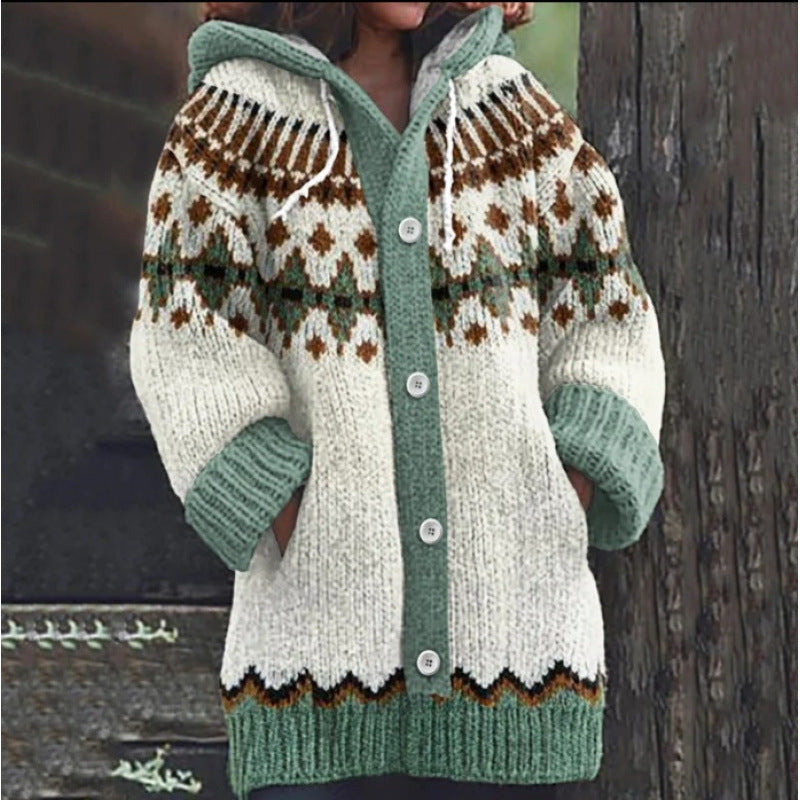 🔥【S~5XL】🔥Νέο κομψό, πολύχρωμο ρετρό μπουφάν με κουκούλα για το φθινόπωρο/χειμώνα