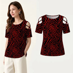 👚 Tricou Modern cu Imprimeu Zebră și Umeri Goi