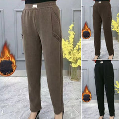 🔥👖Pantaloni moderni cu talie înaltă, cu efect de subțiere, stil casual, căptușiți cu fleece pentru căldură