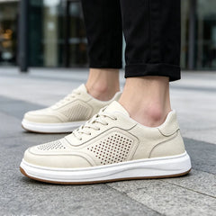 Pantofi Casual din Piele Naturală pentru Bărbați, Adidași Clasici și Sport cu Talpă Moale, Model Respirabil Găurit de Vară