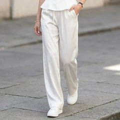 Pantaloni de Vară din Mătase de Gheață 2026: Talie Înaltă, Croială Dreaptă și Material Fluid (4 Culori, Mărimi S-3XL)