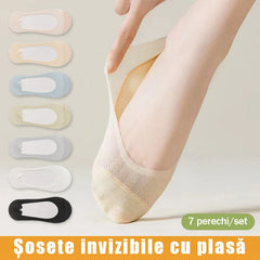 🧦 【Set de 7 perechi】 Șosete scurte din mătase ice, din plasă respirabilă antiderapantă｜Invizibile, nu alunecă de pe călcâi, respirabile și nu încălzesc piciorul
