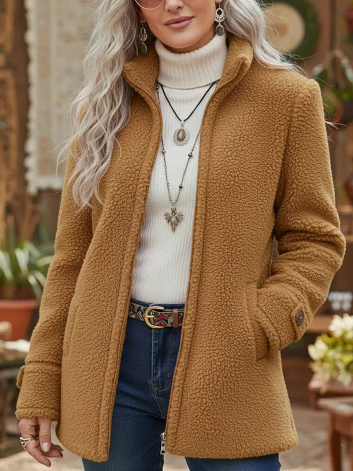 📢【Nouă sosire】Geacă din fleece uni cu fermoar – Combinația perfectă de confort și stil