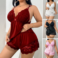 🌸 Set de pijama cu camisol și pantaloni scurți cu dantelă, bretele reglabile și decolteu în V 🛏️✨