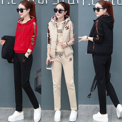 🔥【Παντελόνι + Φούτερ + Γιλέκο】Νέο Στυλ Γυναικείου Ζεστού Βελούδινου Κοστουμιού για Αθλητισμό και Αναψυχή