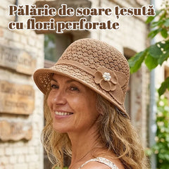👒Pălărie elegantă de soare, cu design împletit decupat, protecție puternică împotriva razelor solare