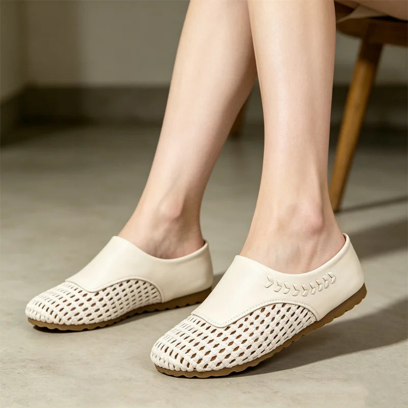Saboți Casual Damă din Piele Naturală Împletită: Talpă Moale, Design Respirabil, Corectarea Posturii și Calmare Durere de Picioare