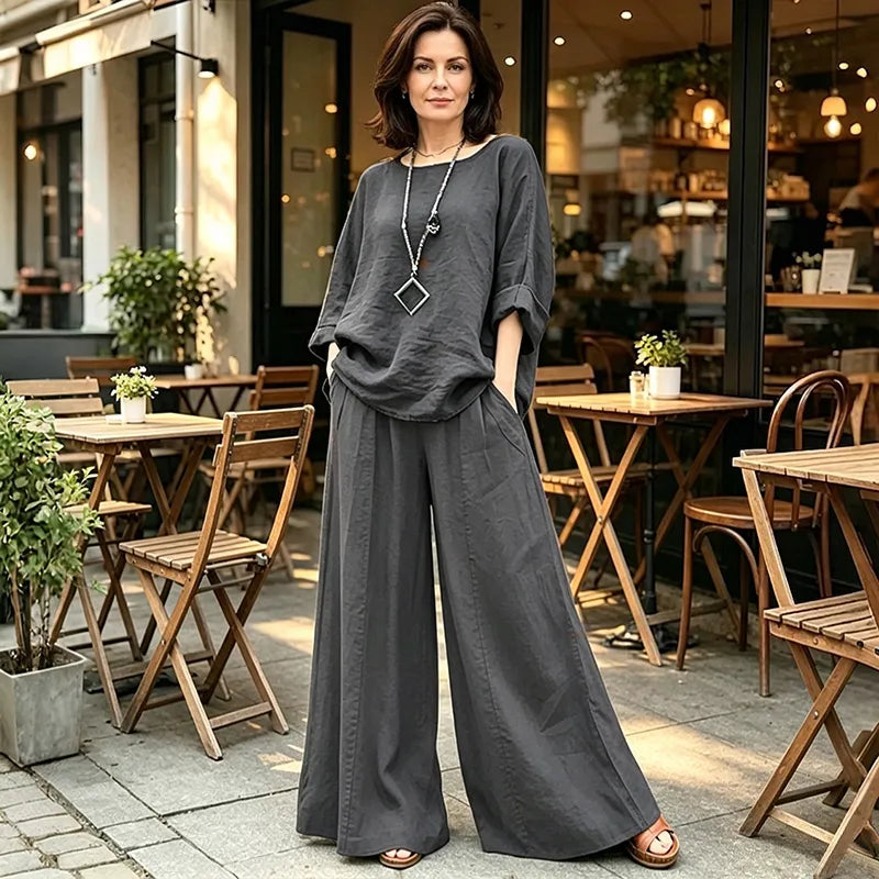 🥻 Compleu Lejer din In și Bumbac pentru Vară – Cămașă și Pantaloni Largi, Efect Anti-Burtică, 4 Culori, Mărimi L-5XL! 🌿✨